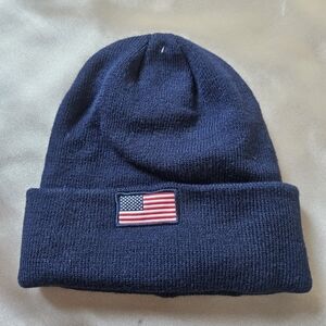 Navy Blue Beanie with American Flag Hat *NWOT*